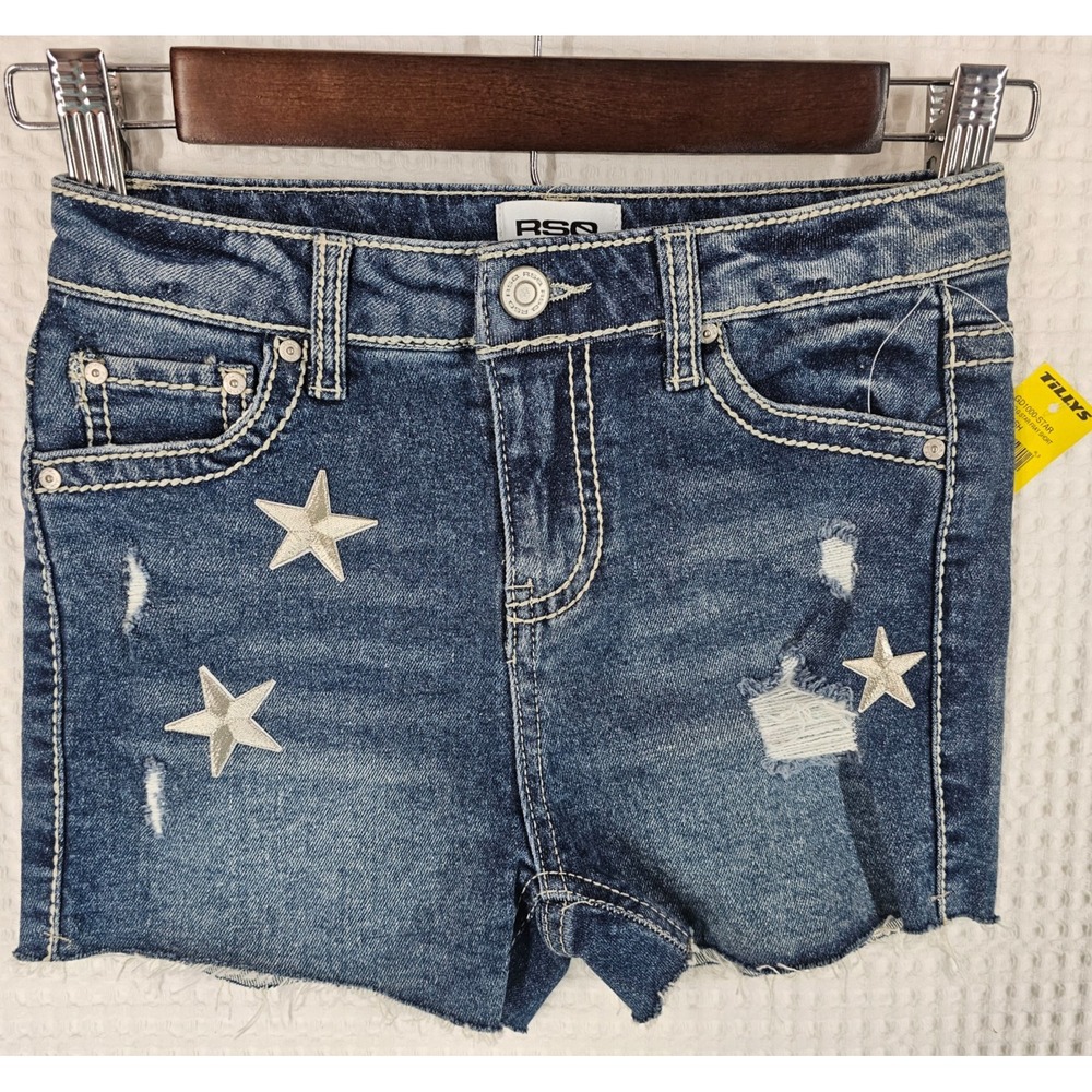 RSQ Girl Denim Shorts Size 7 Distressed Vintage High Rise Star Fray Tilly NWT